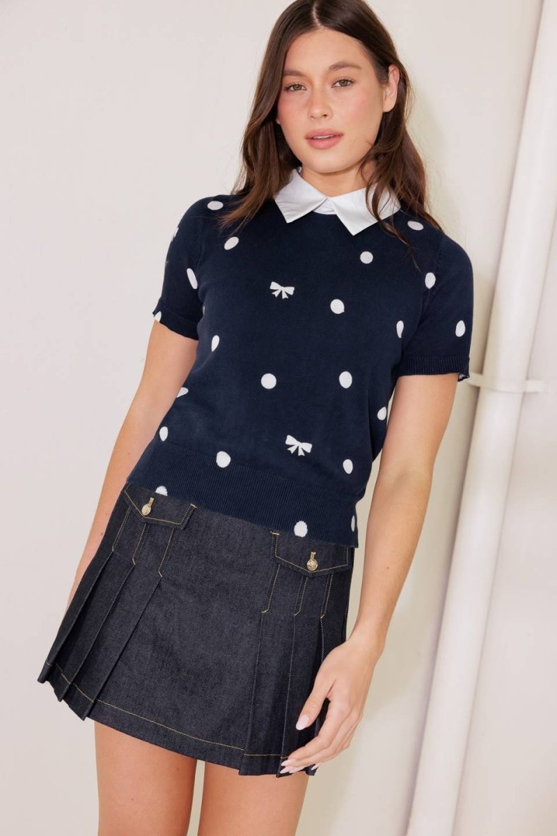 SIDEWALK CAFÉ NAVY SWEATER KNIT TOP - Love Salve