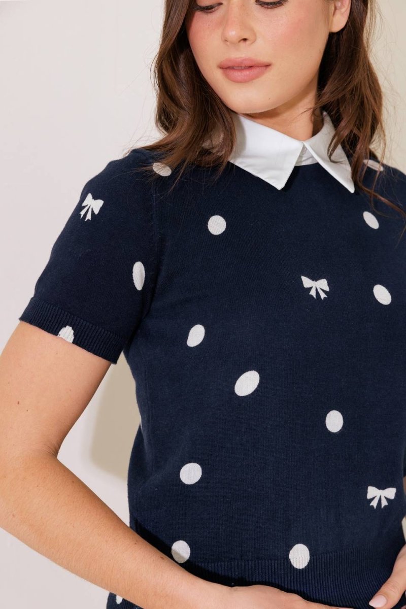 SIDEWALK CAFÉ NAVY SWEATER KNIT TOP - Love Salve