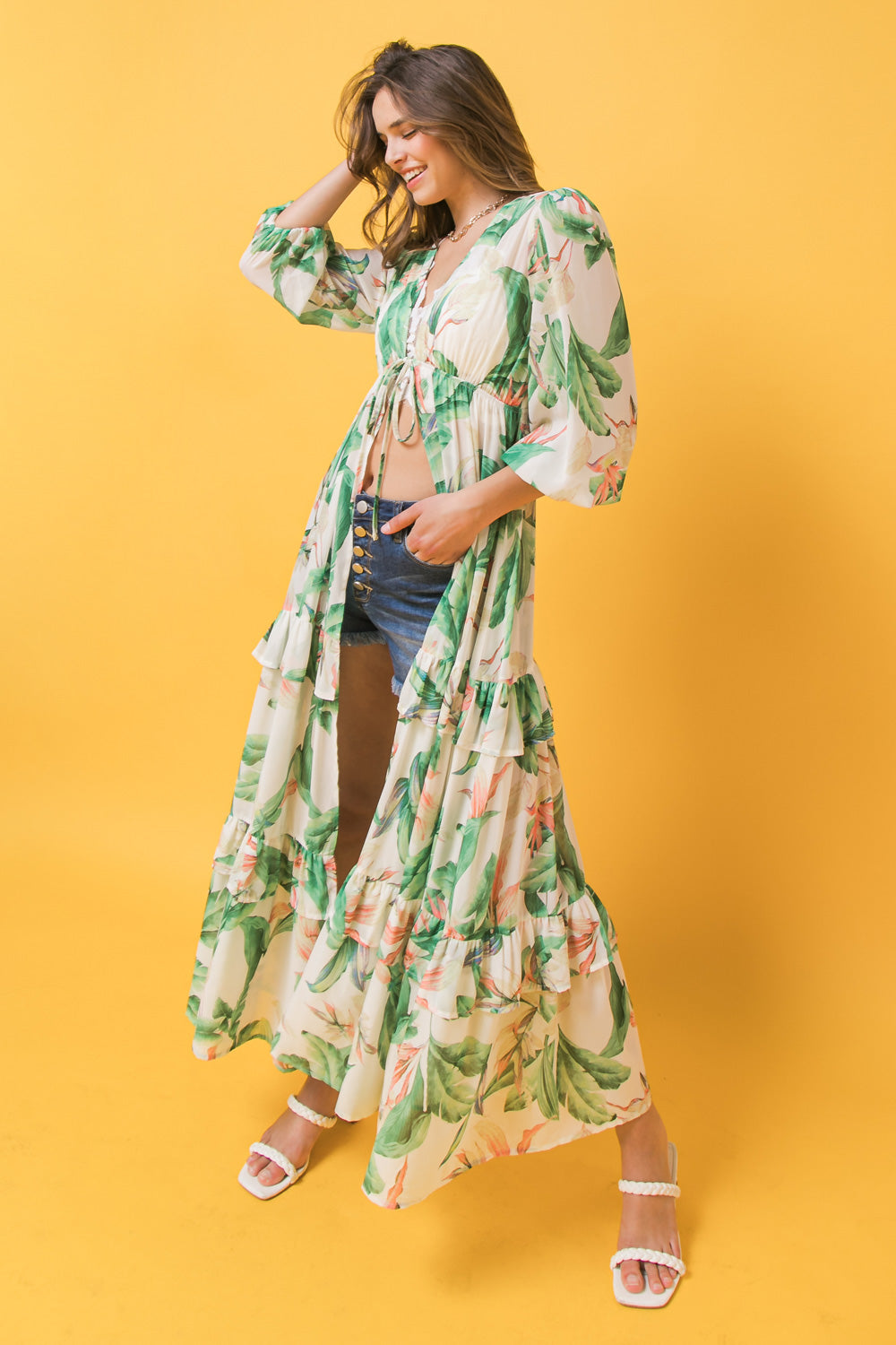 EASY DAYS FLORAL MAXI KIMONO TOP Flying Tomato