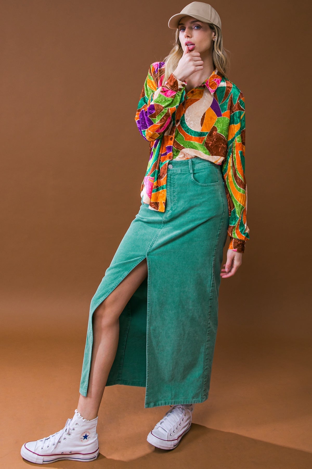 PERFECT PICK CORDUROY MIDI SKIRT Flying Tomato