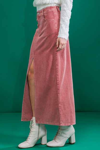 PERFECT PICK CORDUROY MIDI SKIRT