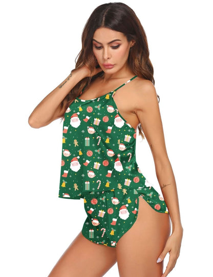 Silk Pajamas Set for Women Satin Backless Lingerie Pjs Cami Top and Shorts Nightwear - Love Salve 