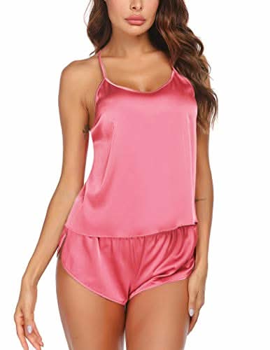 Silk Pajamas Set for Women Satin Backless Lingerie Pjs Cami Top and Shorts Nightwear - Love Salve 
