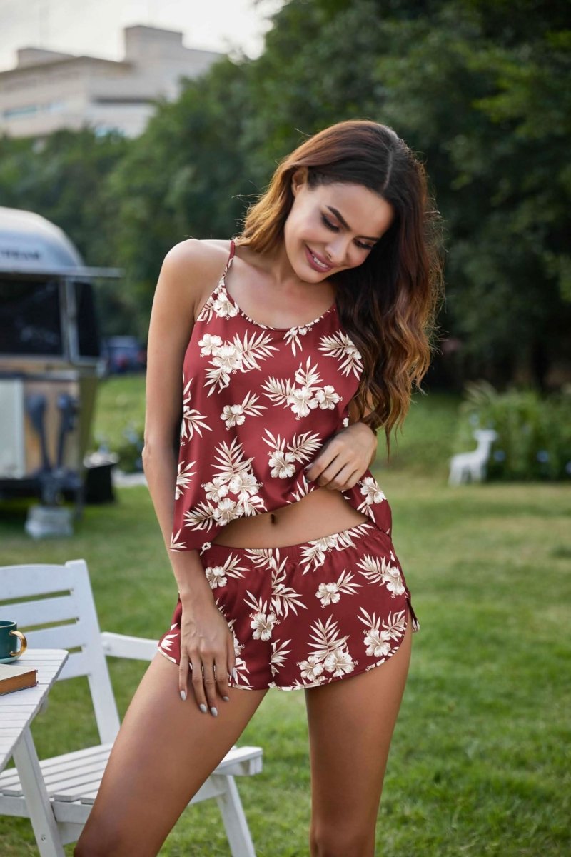 Silk Pajamas Set for Women Satin Backless Lingerie Pjs Cami Top and Shorts Nightwear - Love Salve 