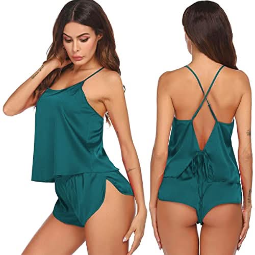 Silk Pajamas Set for Women Satin Backless Lingerie Pjs Cami Top and Shorts Nightwear - Love Salve 