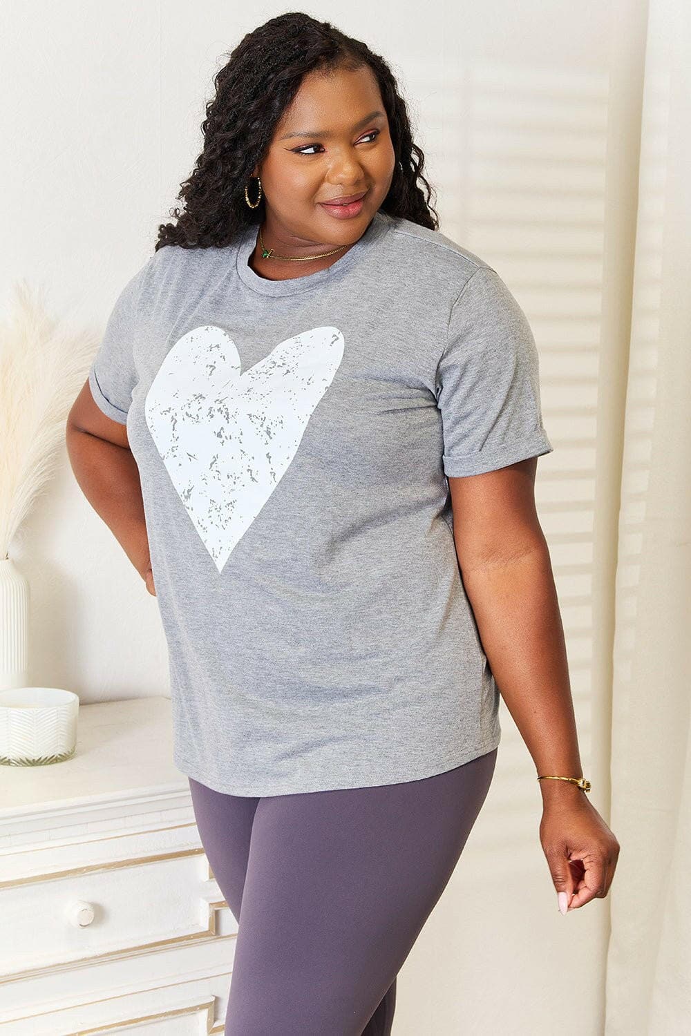 Simply Love Heart Graphic Cuffed Short Sleeve T-Shirt - Love Salve