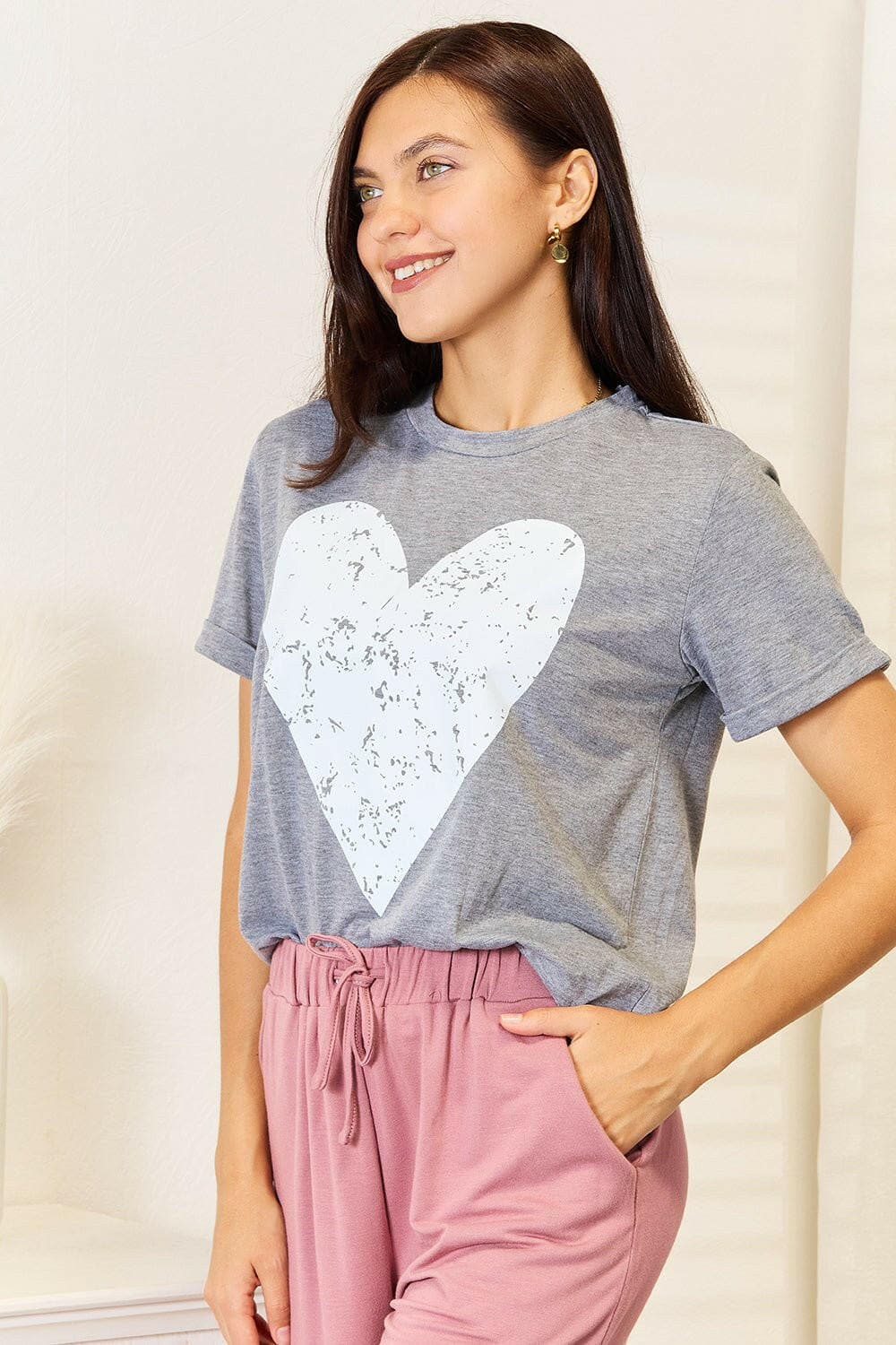 Simply Love Heart Graphic Cuffed Short Sleeve T-Shirt - Love Salve