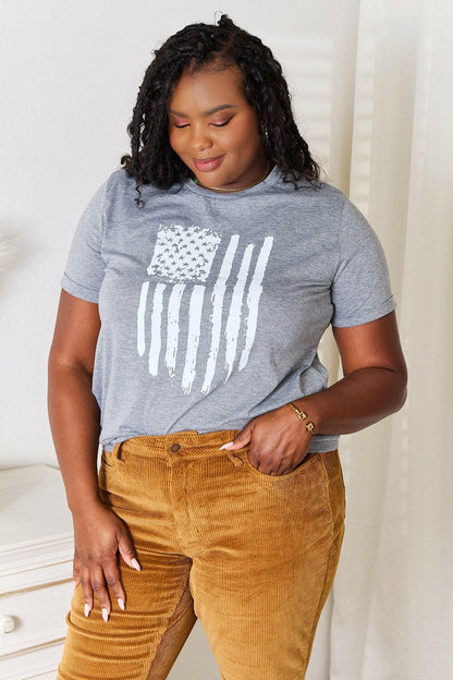 Simply Love US Flag Graphic Cuffed Sleeve T-Shirt - Love Salve