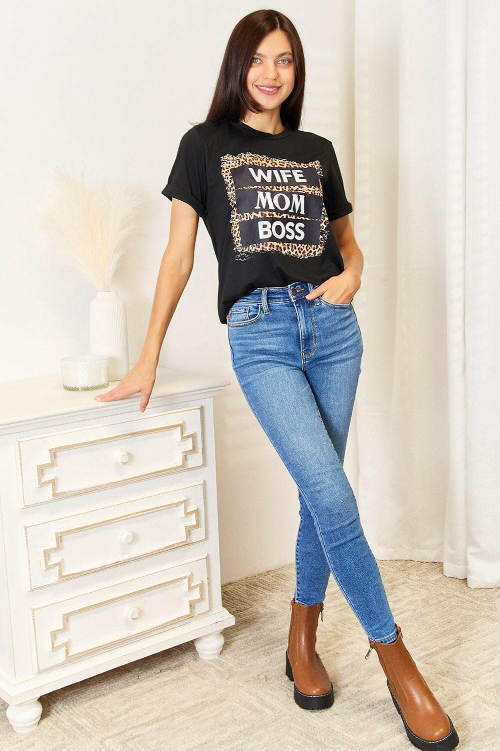 Simply Love WIFE MOM BOSS Leopard Graphic T-Shirt - Love Salve