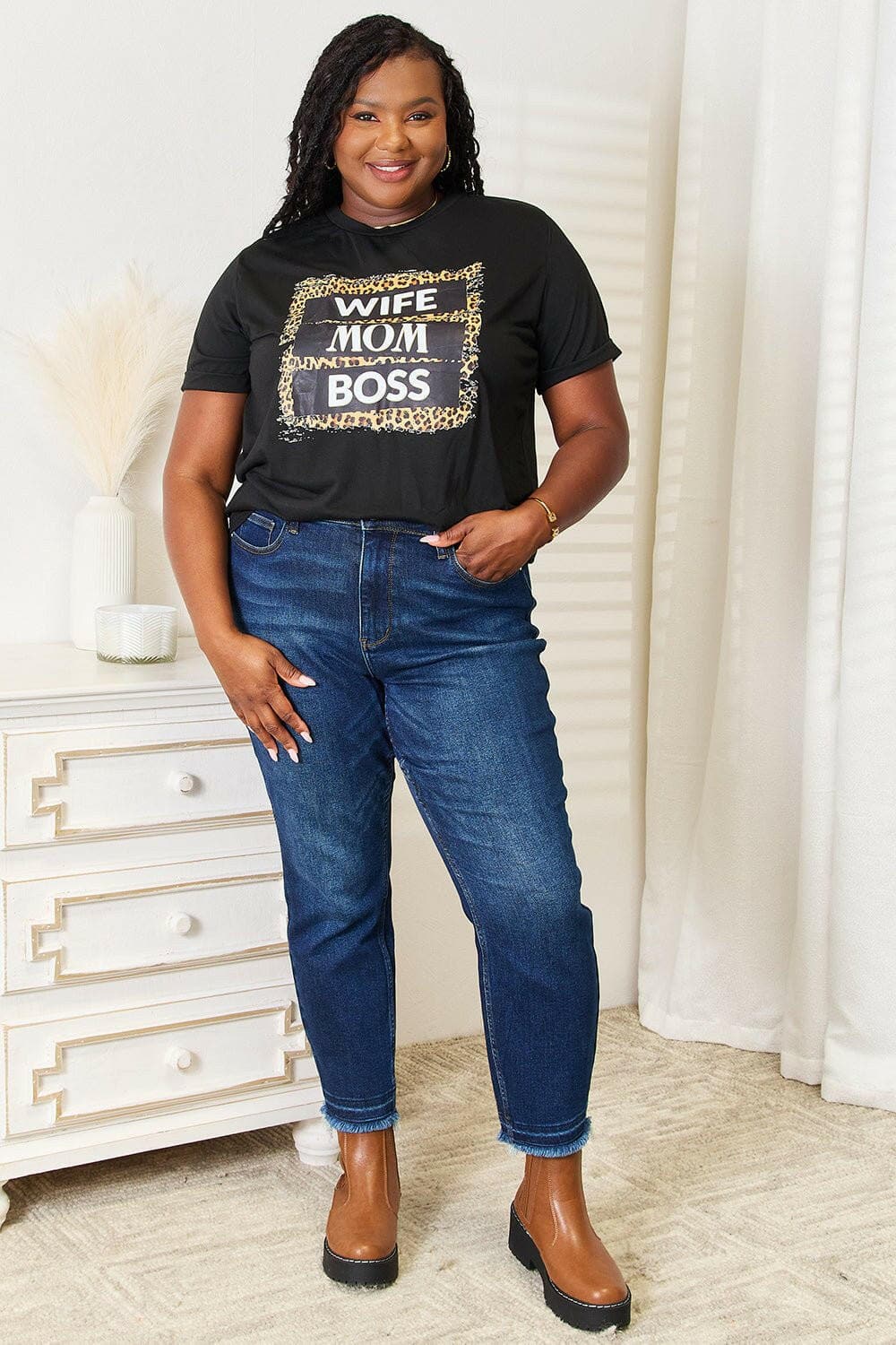 Simply Love WIFE MOM BOSS Leopard Graphic T-Shirt - Love Salve