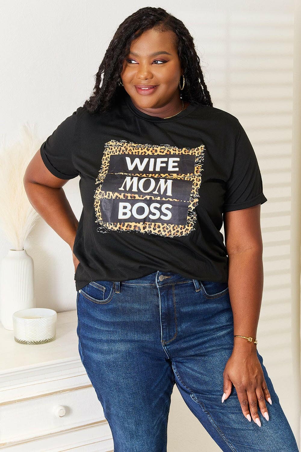 Simply Love WIFE MOM BOSS Leopard Graphic T-Shirt - Love Salve