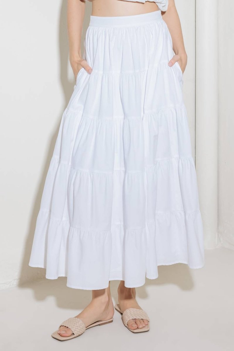 SIMPLY SPELLBOUND WHITE WOVEN FULL MIDI SKIRT - Love Salve
