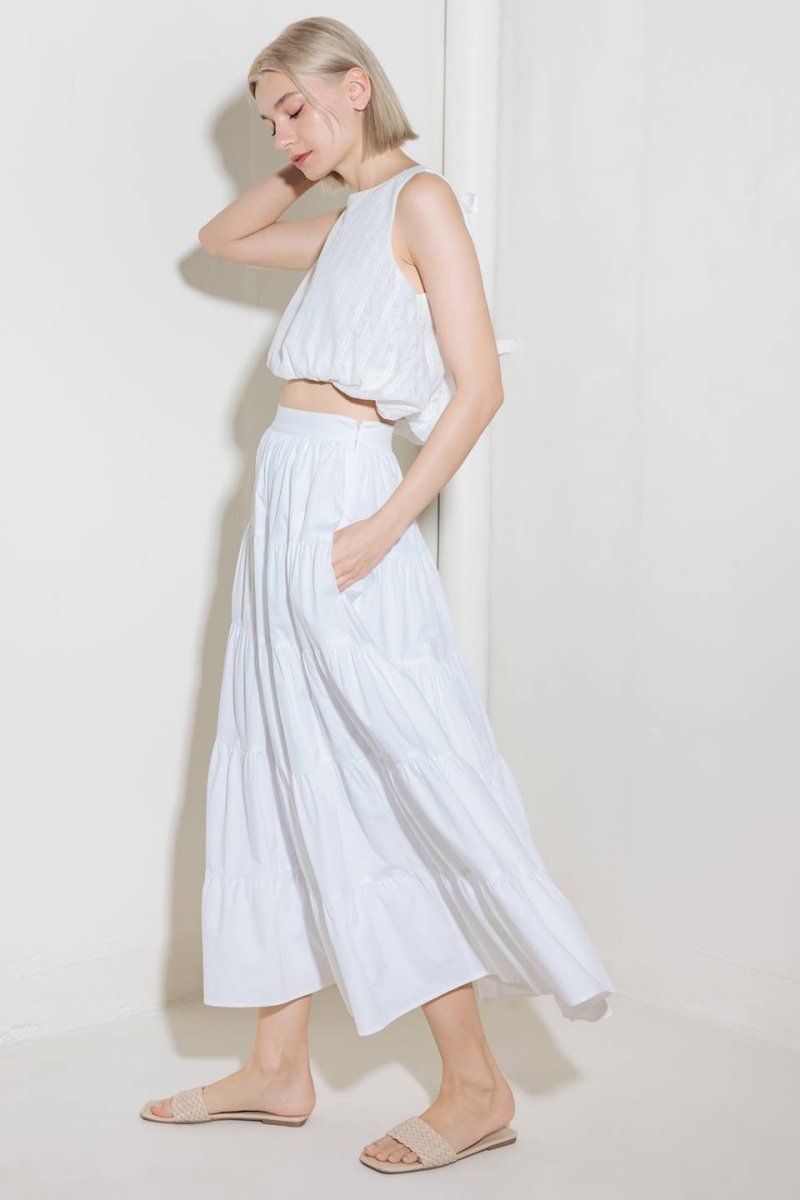 SIMPLY SPELLBOUND WHITE WOVEN FULL MIDI SKIRT - Love Salve