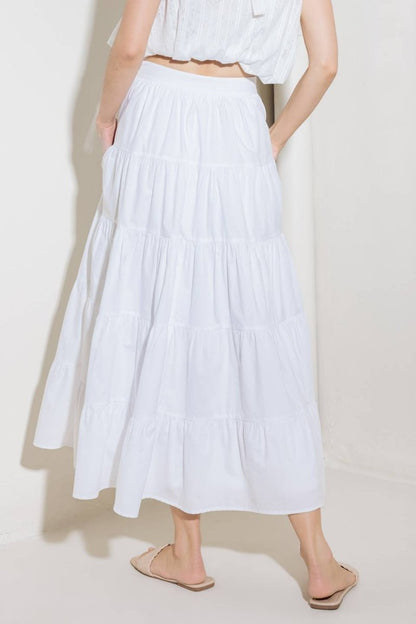SIMPLY SPELLBOUND WHITE WOVEN FULL MIDI SKIRT - Love Salve