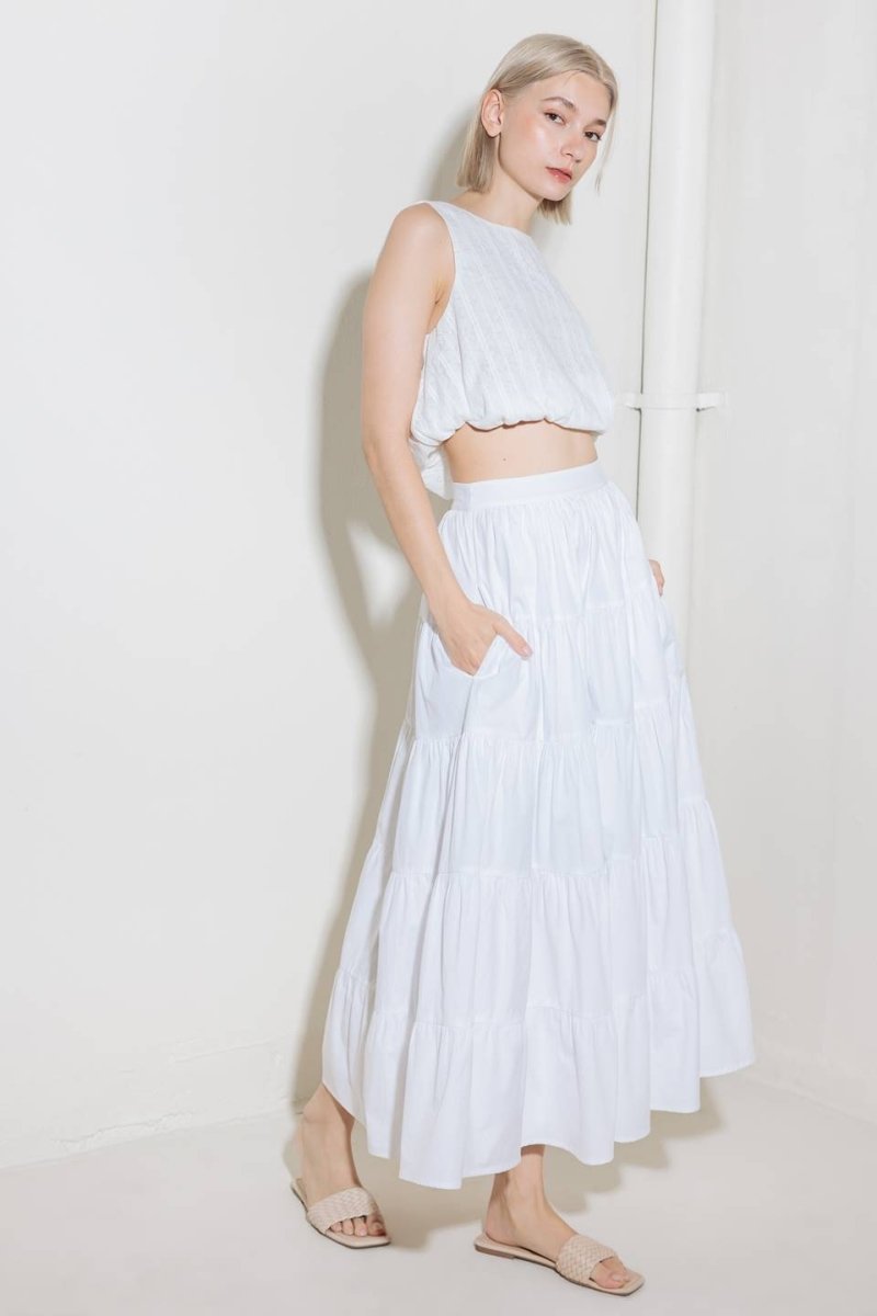 SIMPLY SPELLBOUND WHITE WOVEN FULL MIDI SKIRT - Love Salve