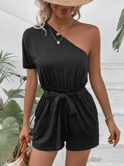 Single Shoulder Tie Waist Romper - Love Salve