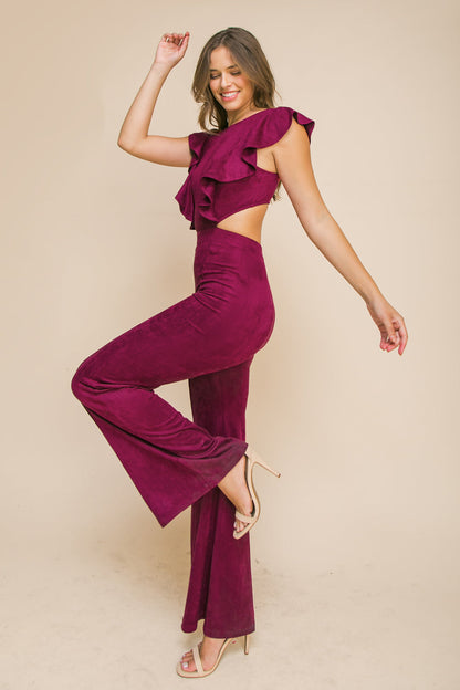 SENSATIONAL SWEETHEART SUEDE JUMPSUIT