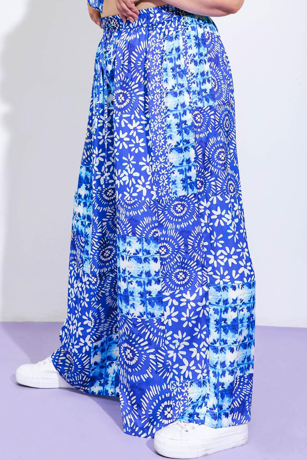 Flying Tomato Beautiful Borders Woven Pants displayed in a flat lay, showcasing the complete, intricate border pattern.