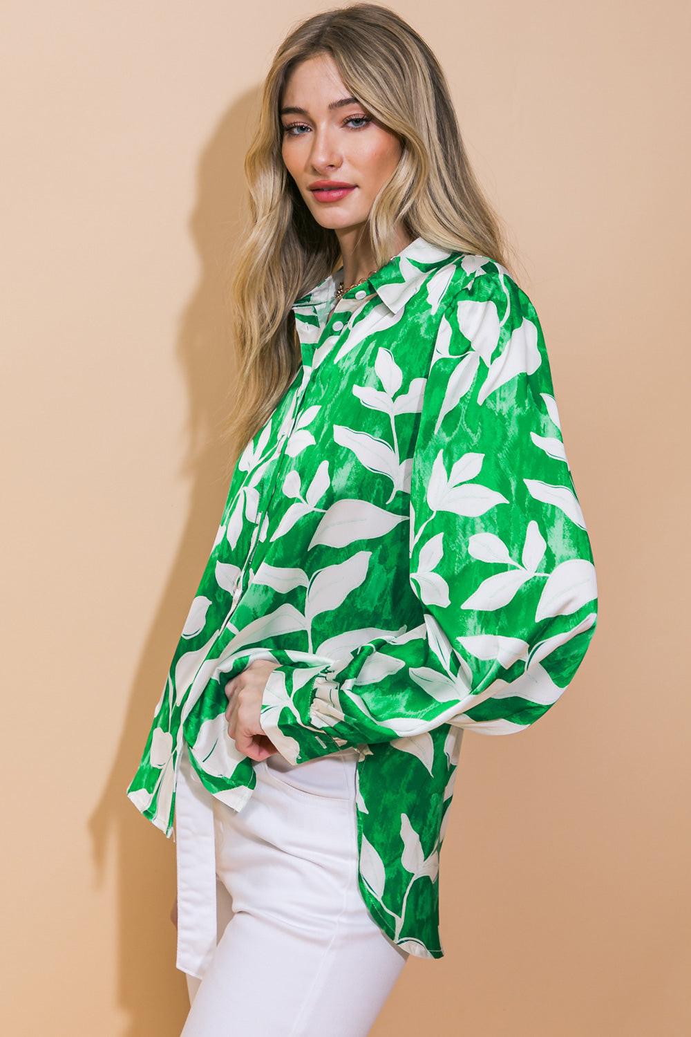 Flying Tomato COMING TO MY SENSES WOVEN TOP, lifestyle shot on a model, demonstrating its flattering drape and style.