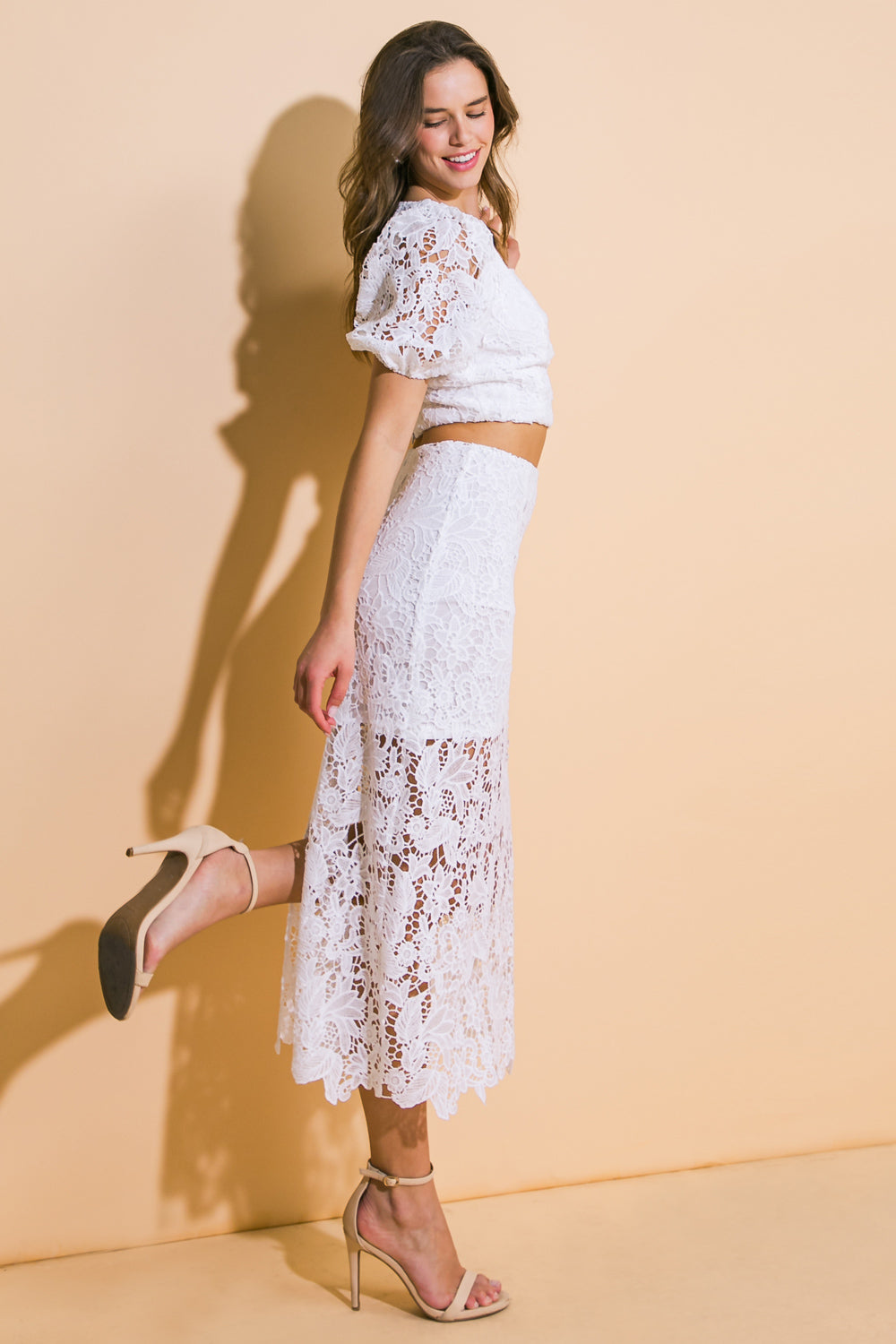 UNFORGETTABLE ICON WOVEN LACE TOP AND SKIRT SET Flying Tomato
