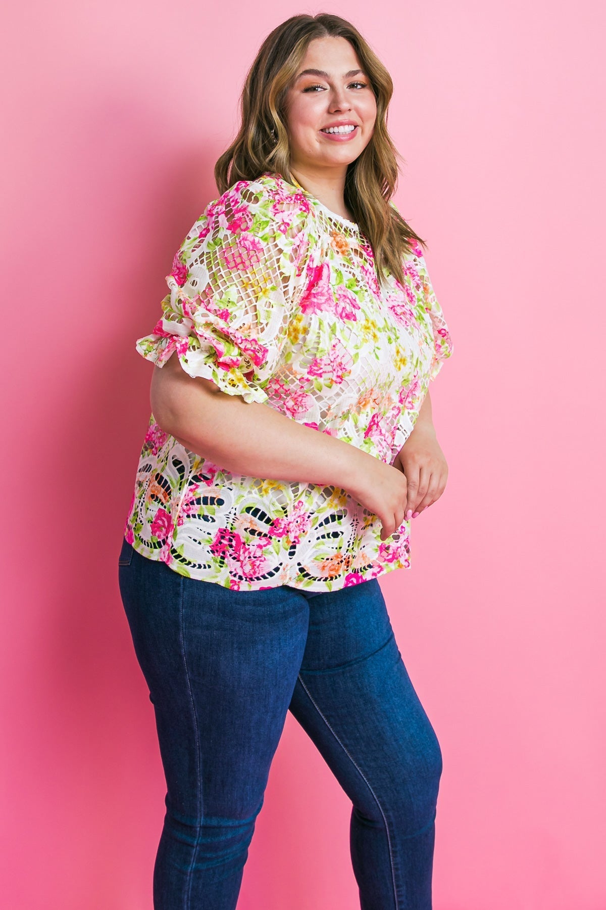 BLISS ME FLORAL WOVEN LACE TOP Flying Tomato