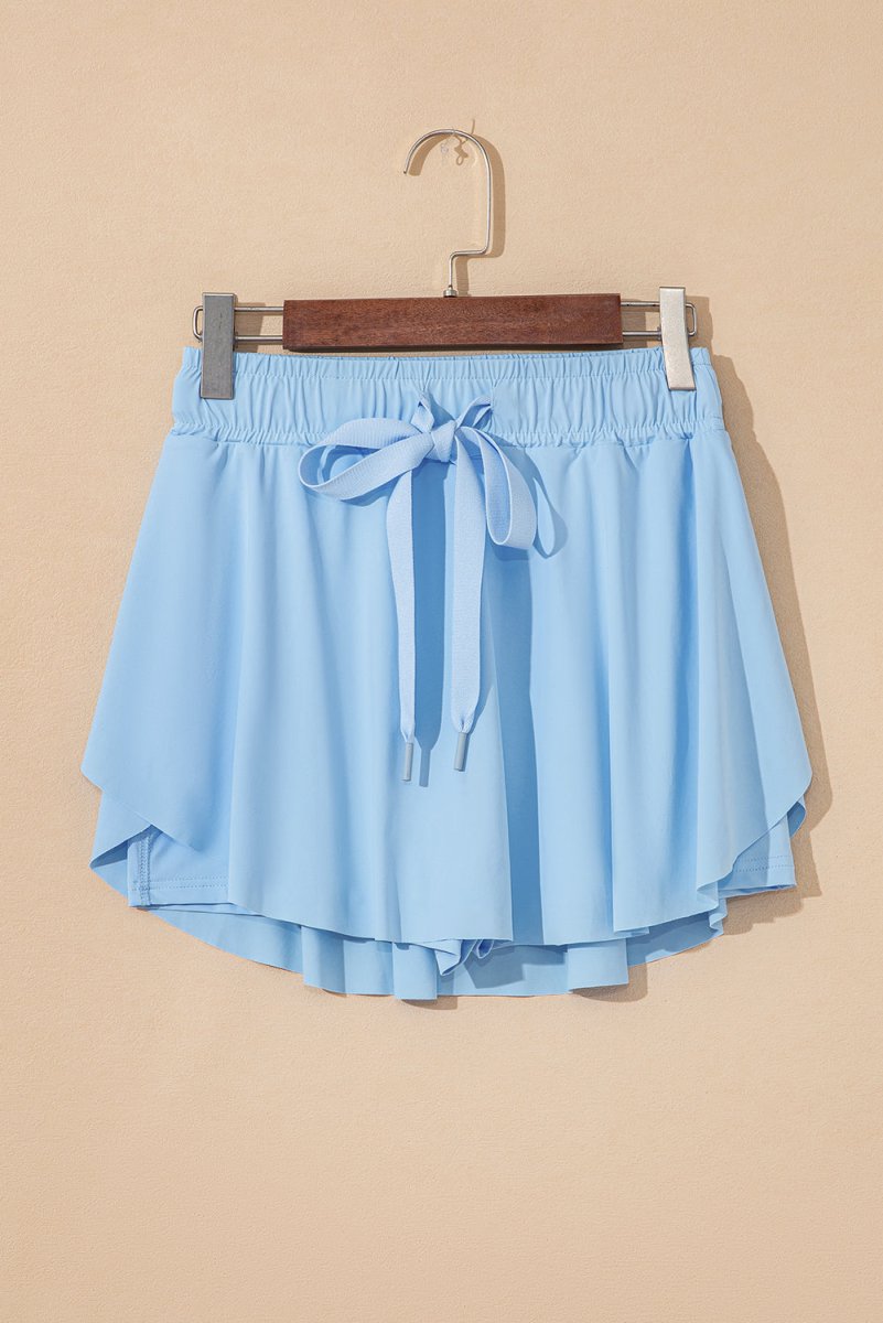 Sky Blue Drawstring High Waist Lined Tennis Skorts for Women - Love Salve