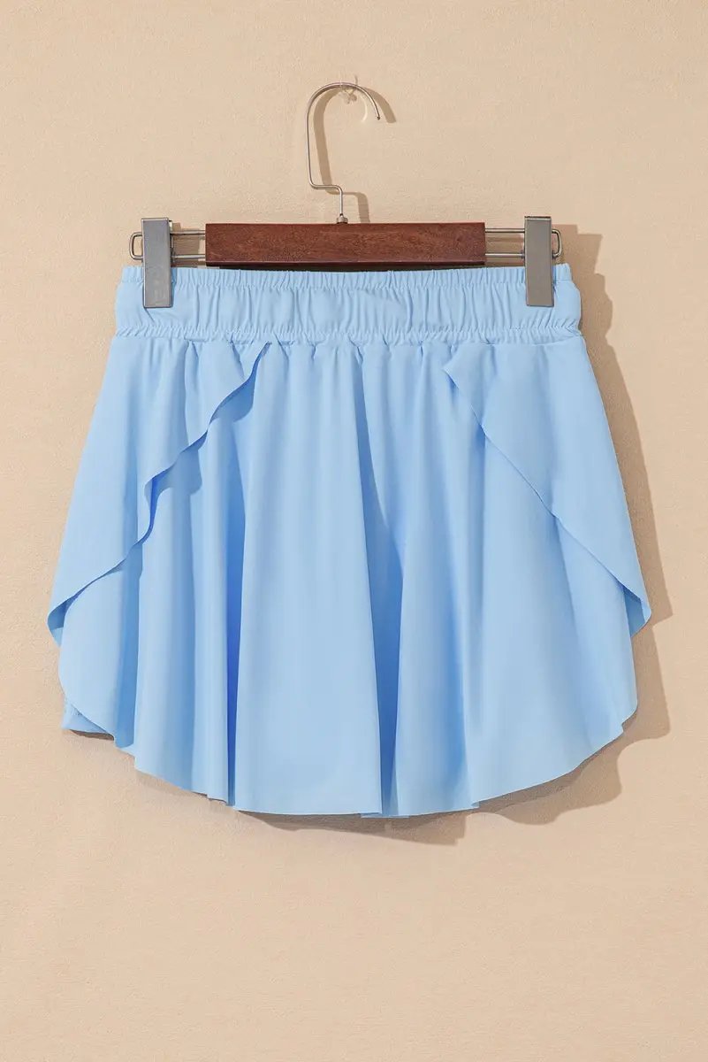 Sky Blue Drawstring High Waist Lined Tennis Skorts for Women - Love Salve 