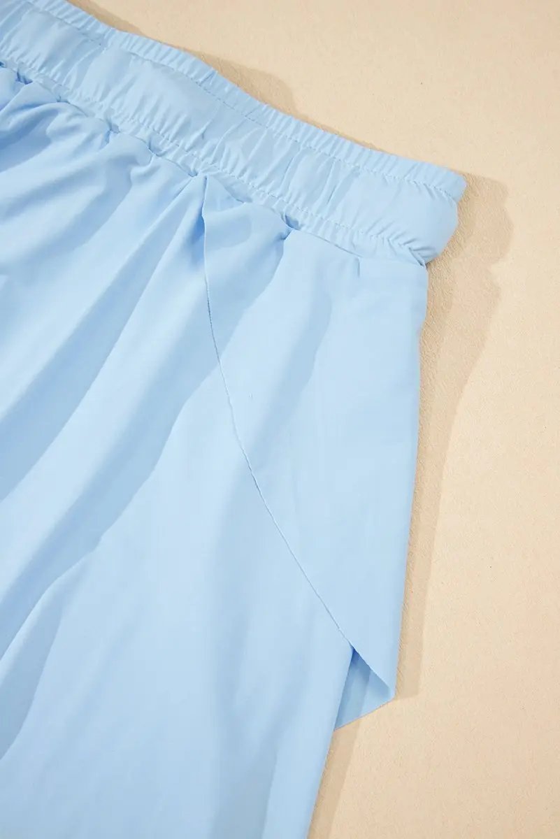 Sky Blue Drawstring High Waist Lined Tennis Skorts for Women - Love Salve 
