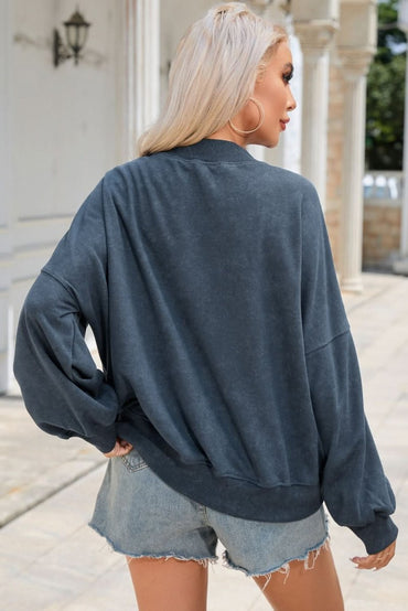 Sky Blue Drop Shoulder Crew Neck Pullover Sweatshirt - Love Salve 
