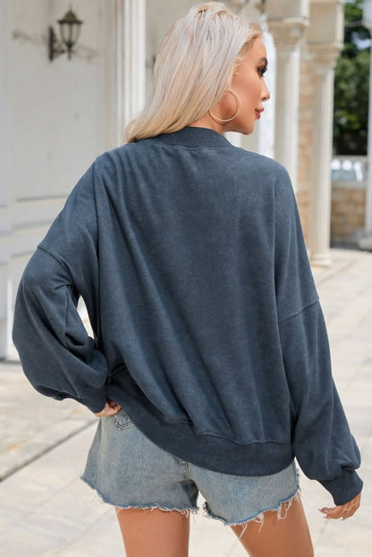 Sky Blue Drop Shoulder Crew Neck Pullover Sweatshirt - Love Salve 