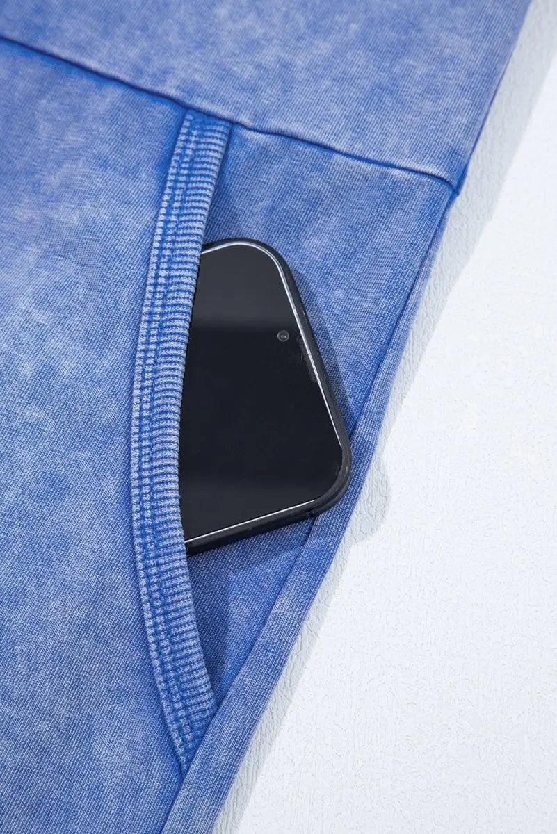 Sky Blue Mineral Wash Pocketed Sleeveless V Neck Loose Romper - Love Salve 