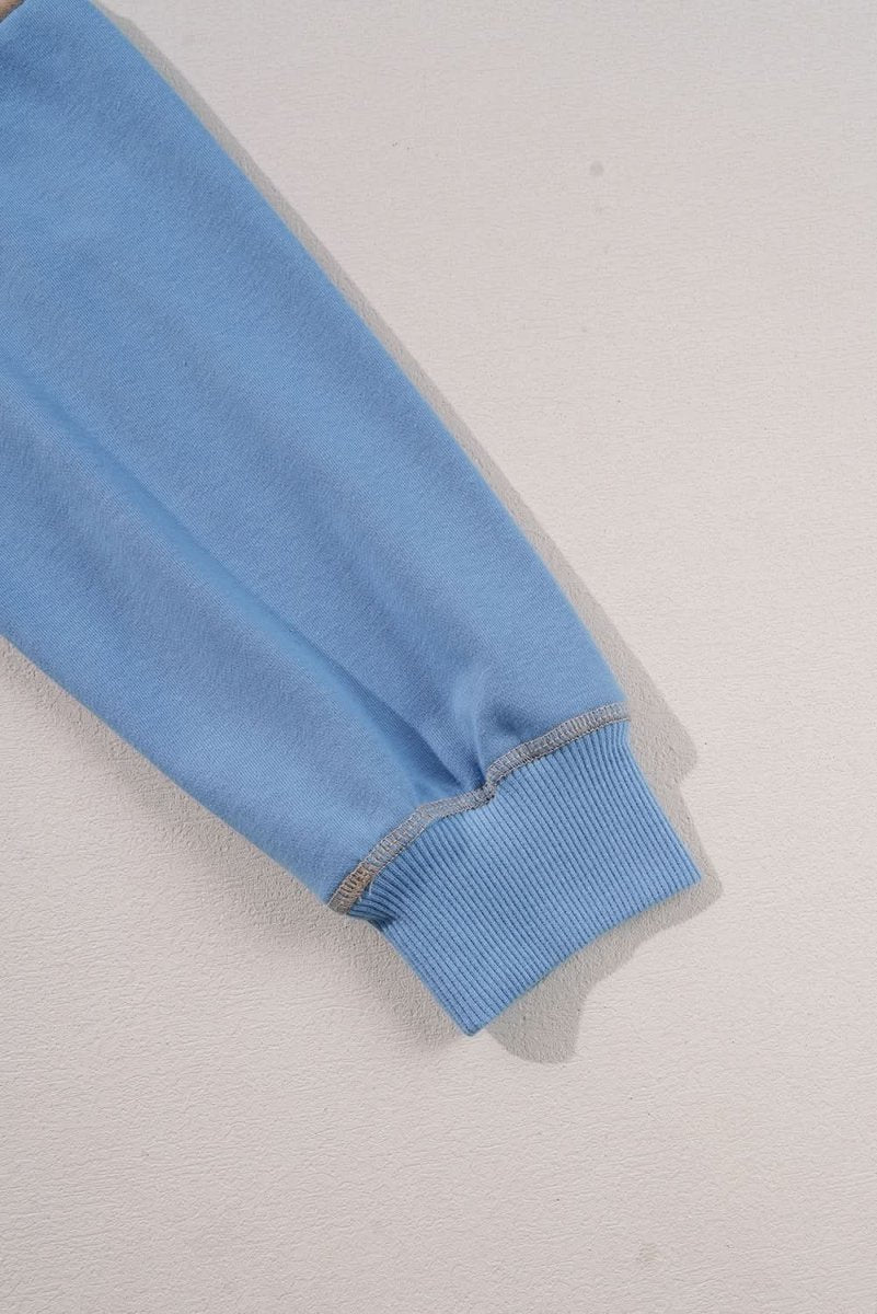 Sky Blue Ribbed Detail Color Block Sleeve Baggy Sweatshirt - Love Salve