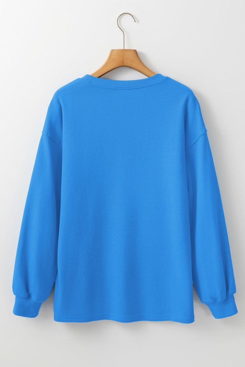 Sky Blue Solid Color Drop Shoulder Long Sleeve Basic Sweatshirt - Love Salve 
