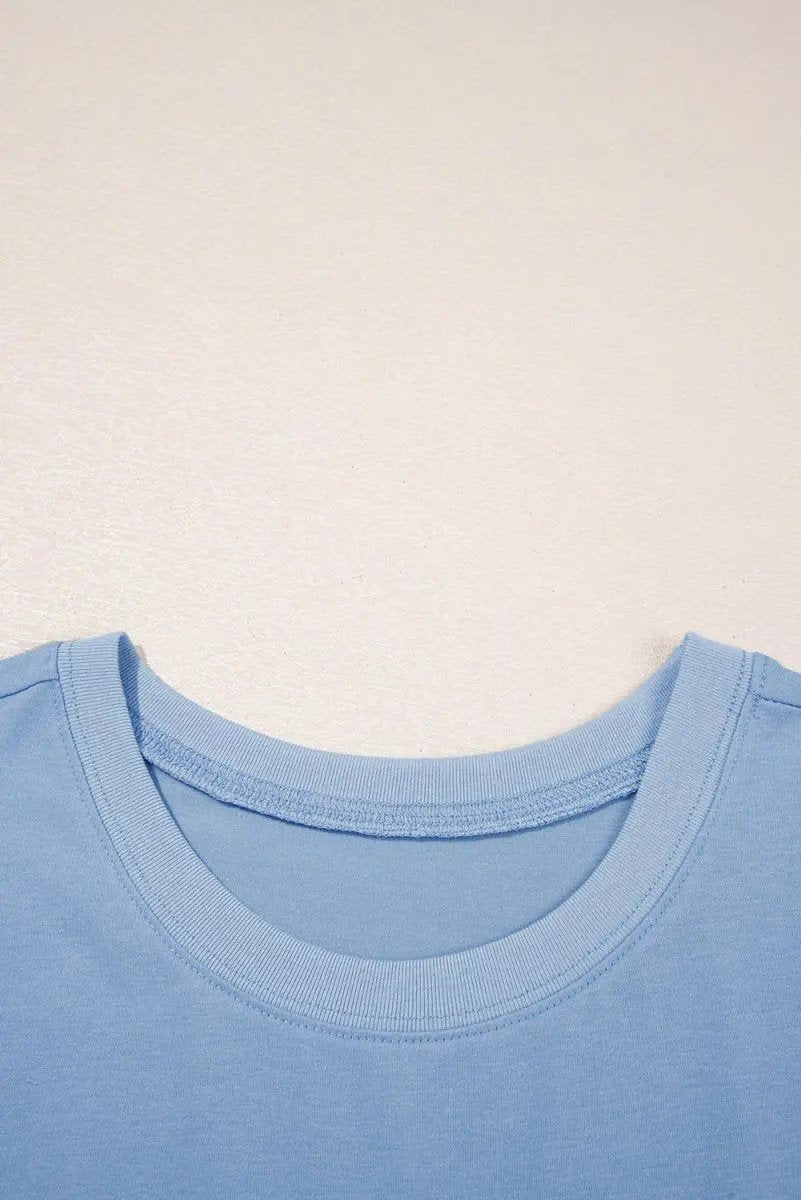 Sky Blue Solid Color Pocketed Raw Edge Babydoll Dress - Love Salve 