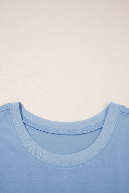 Sky Blue Solid Color Pocketed Raw Edge Babydoll Dress - Love Salve 