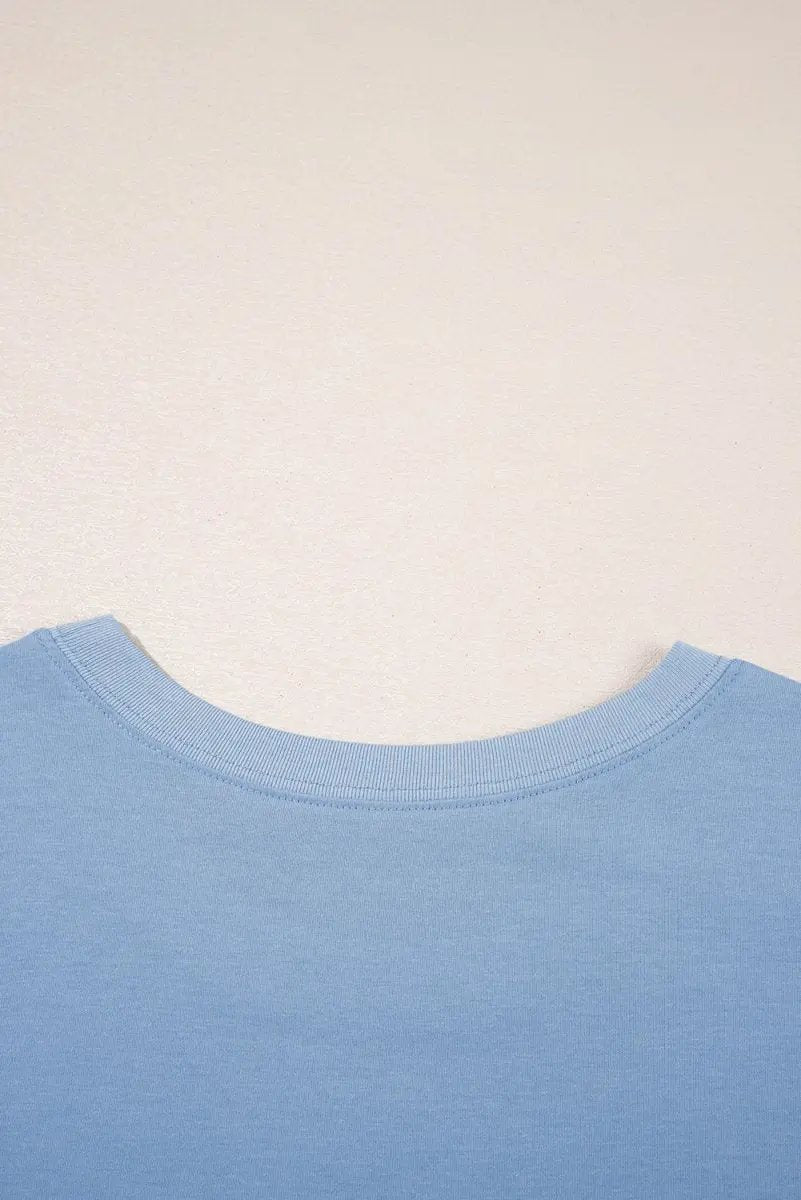 Sky Blue Solid Color Pocketed Raw Edge Babydoll Dress - Love Salve 