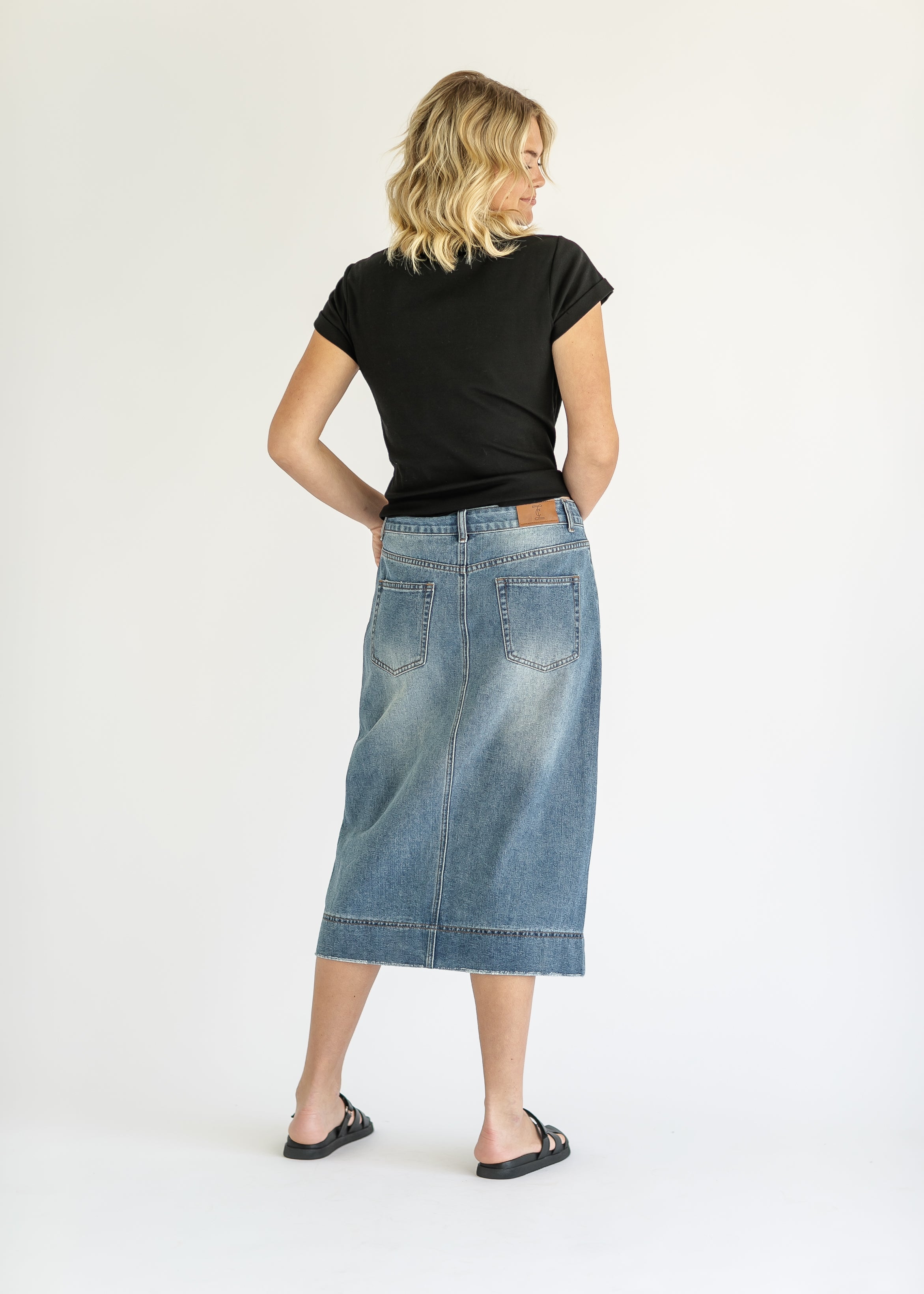 Skylar Button Front Midi Skirt Inherit Co.