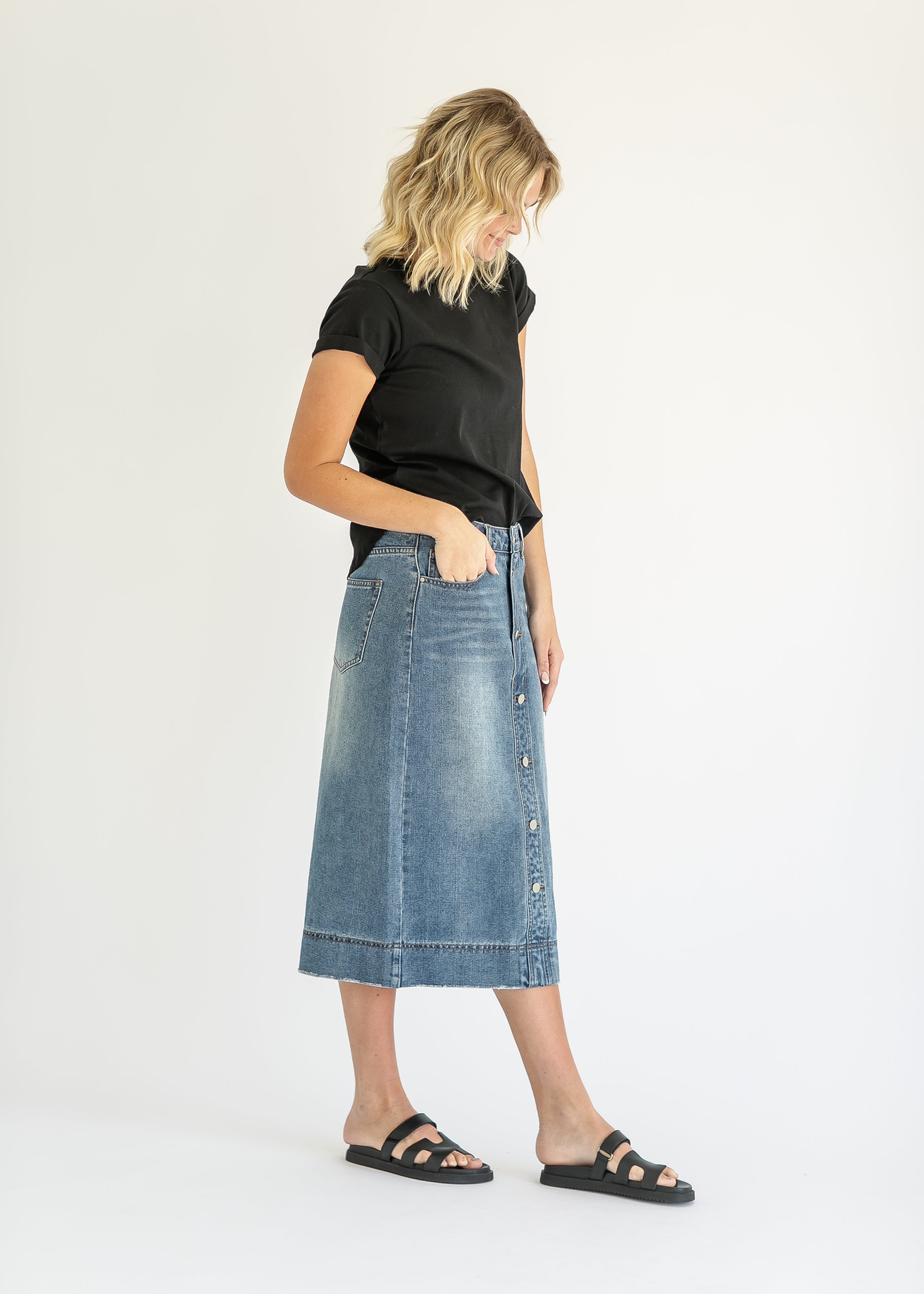 Skylar Button Front Midi Skirt Inherit Co.