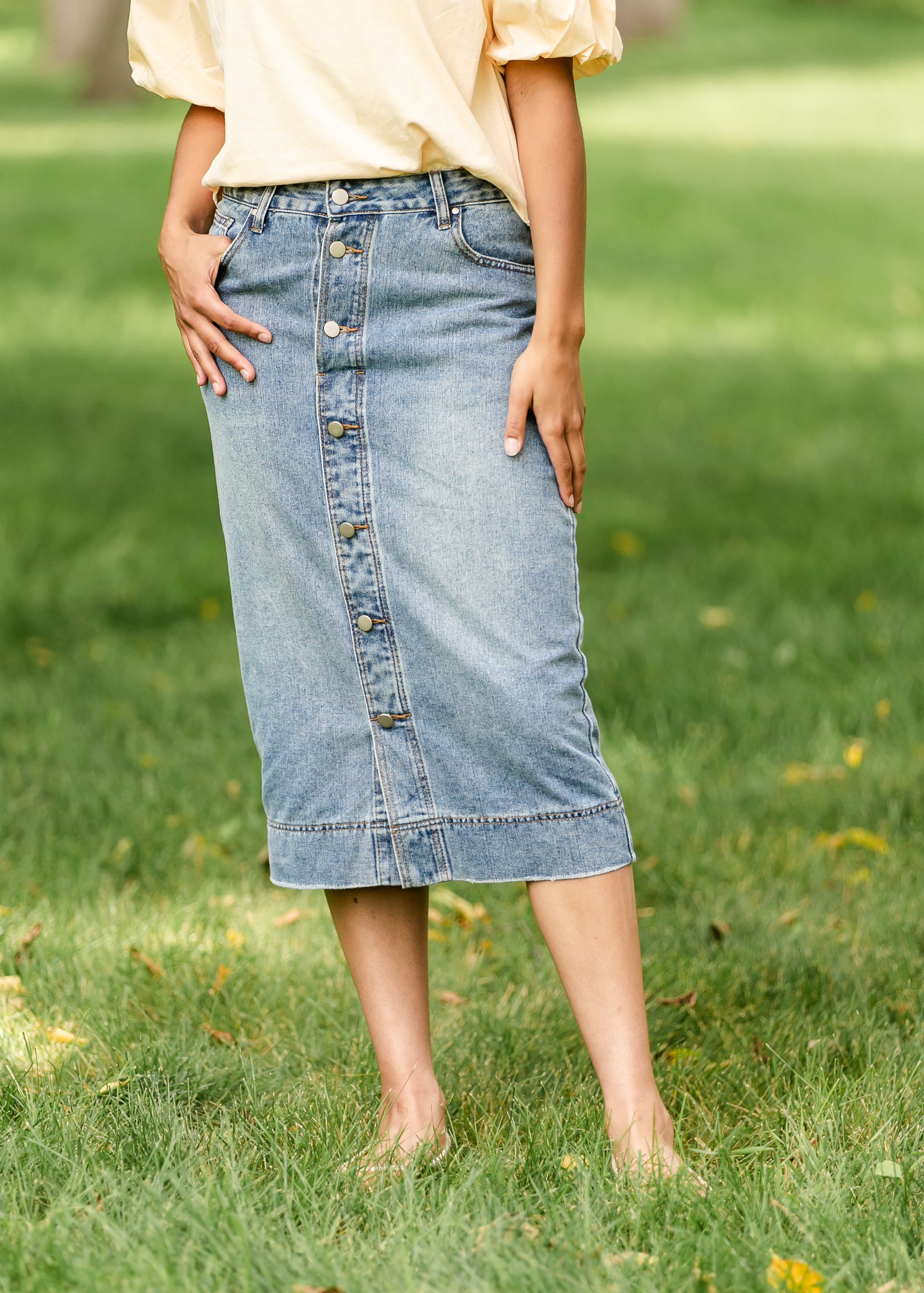 Skylar Button Front Midi Skirt Inherit Co.