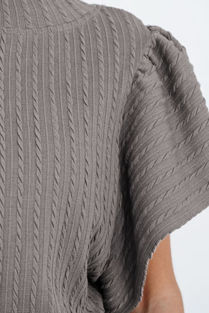 Sleet Solid Color Textured Flutter Sleeve Top - Love Salve 