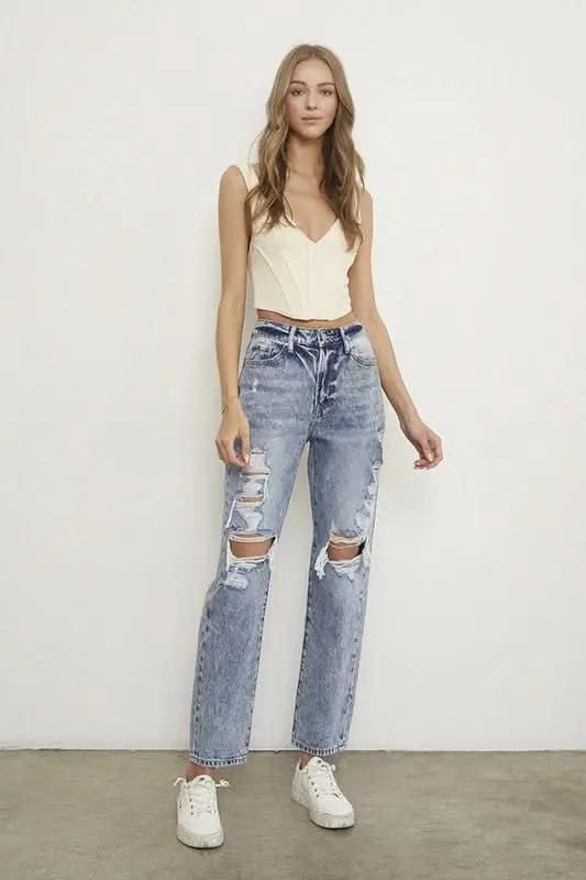 SLIM BOYFRIEND JEANS - Love Salve 