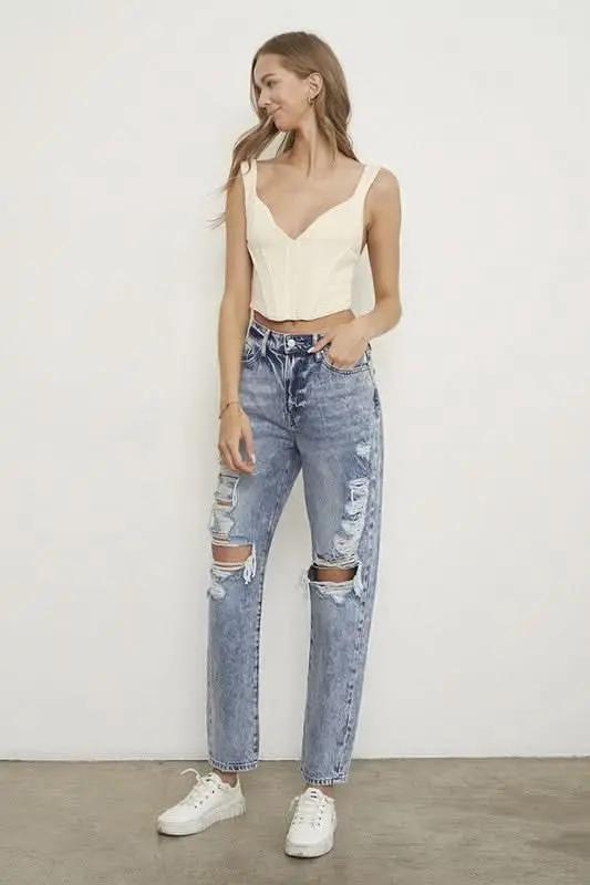 SLIM BOYFRIEND JEANS - Love Salve 