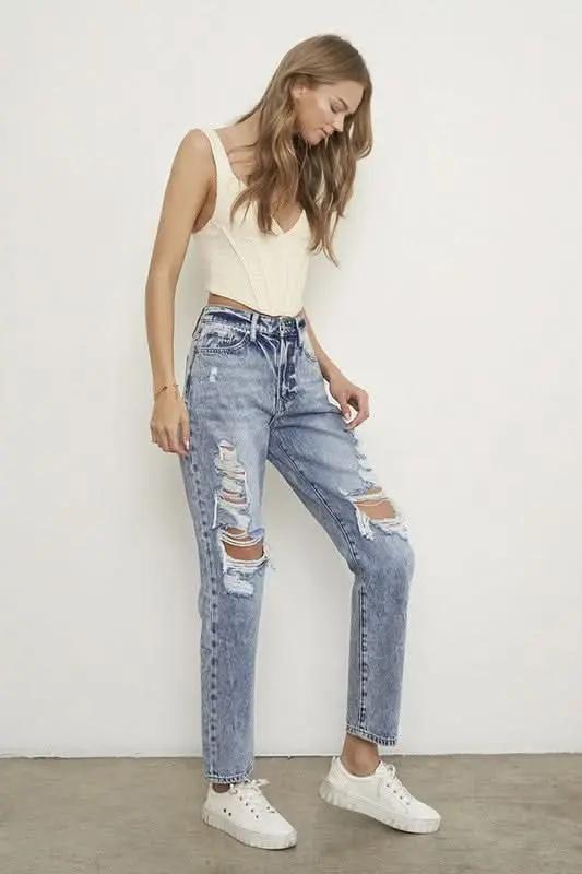 SLIM BOYFRIEND JEANS - Love Salve 