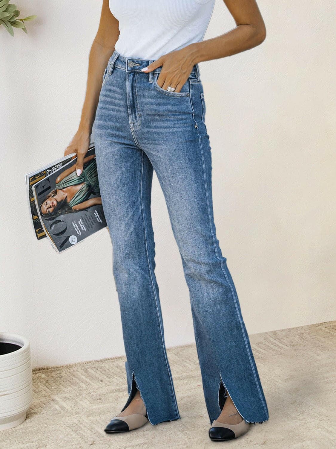 Slit Bootcut Jeans with Pockets - Love Salve