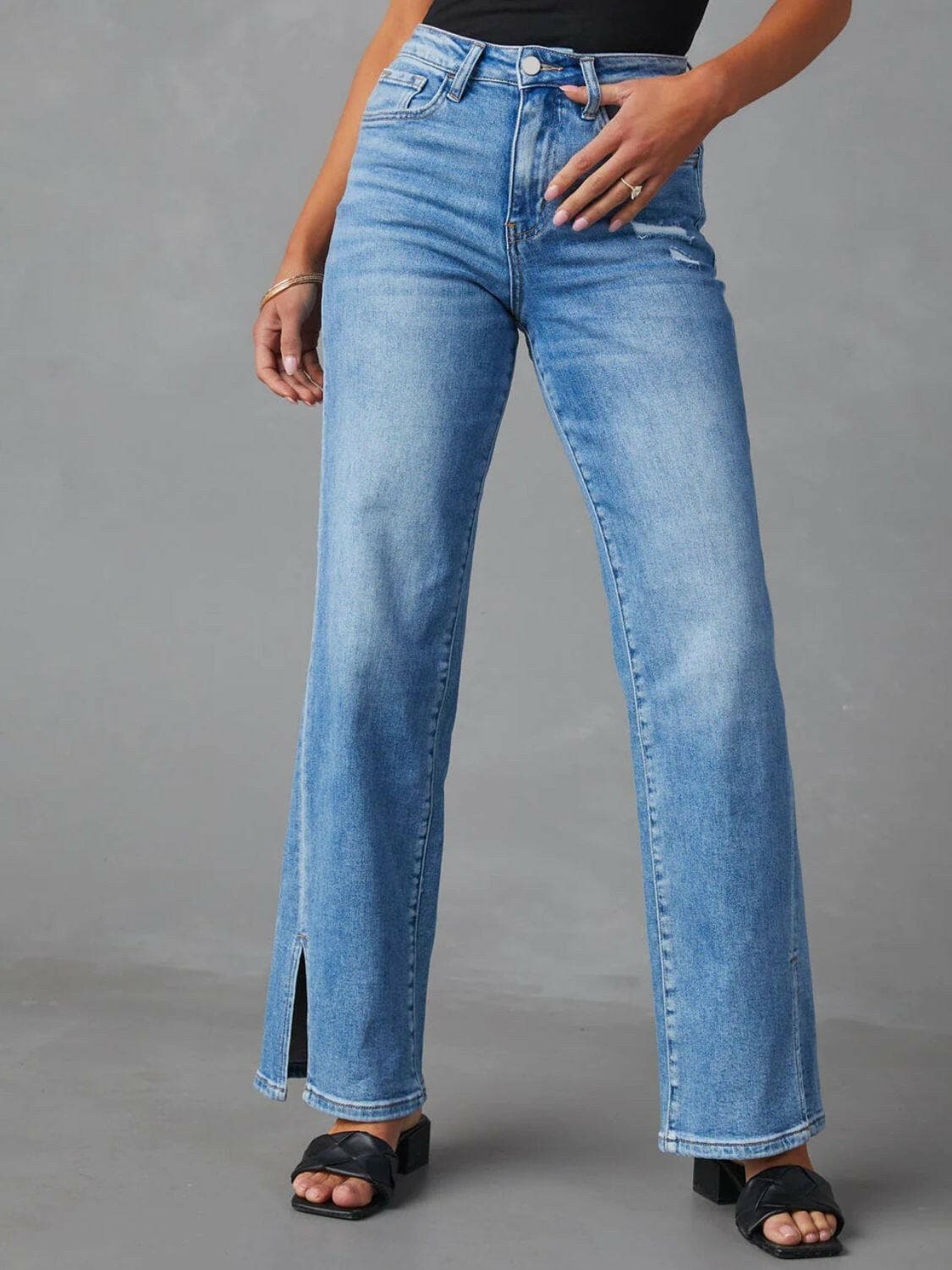 Slit Buttoned Jeans with Pockets - Love Salve