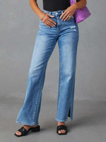 Slit Buttoned Jeans with Pockets - Love Salve