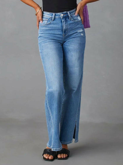 Slit Buttoned Jeans with Pockets - Love Salve