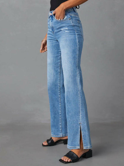 Slit Buttoned Jeans with Pockets - Love Salve