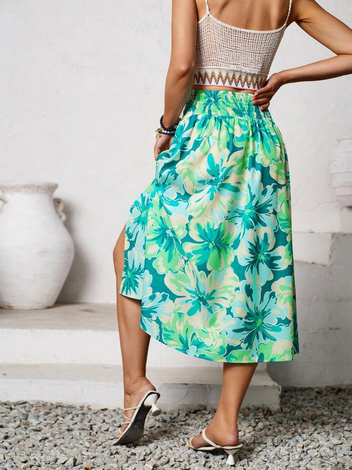 Slit Printed Midi Skirt - Love Salve