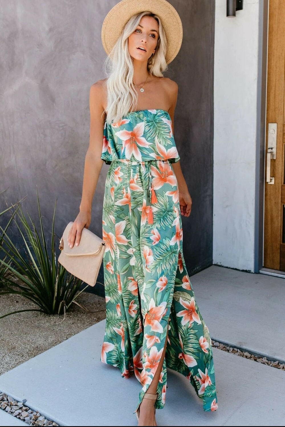 Slit Tropical Sleeveless Tube Dress - Love Salve